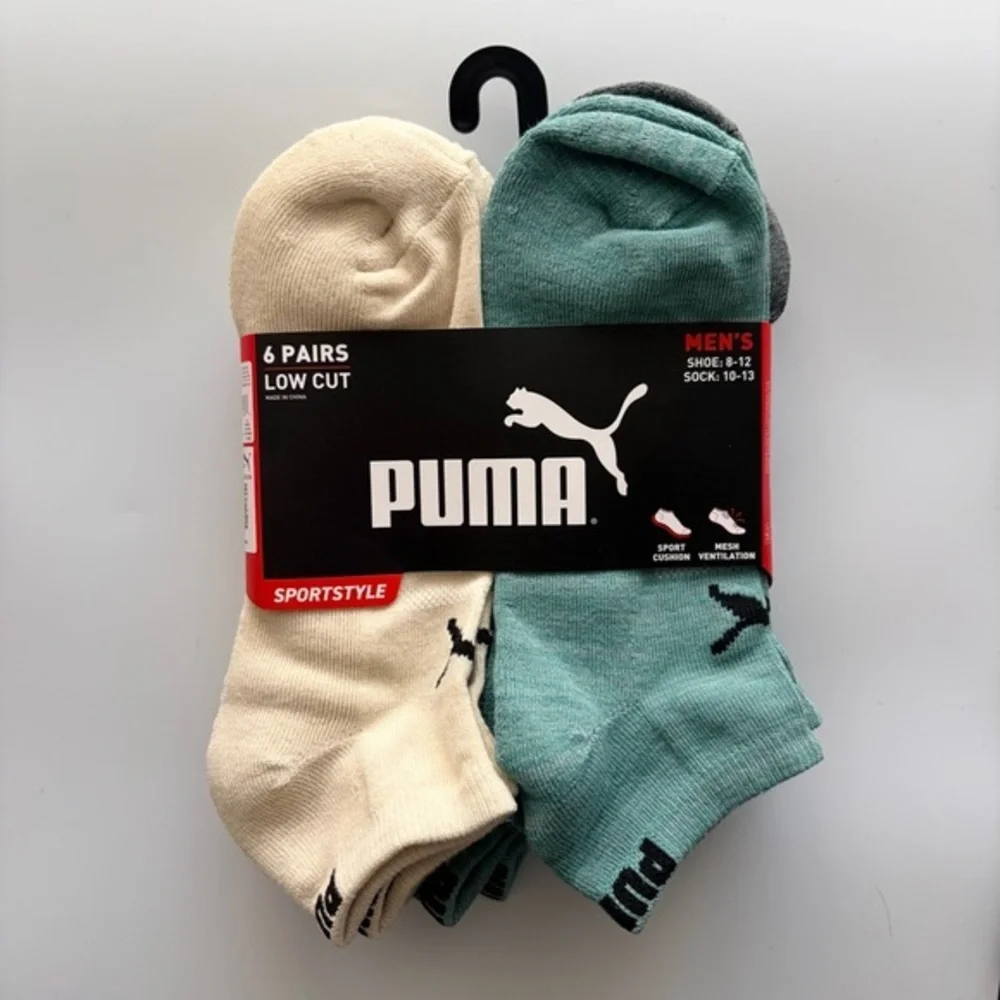 Puma men’s low cut socks 6 pack size 8-12 green grey beige black